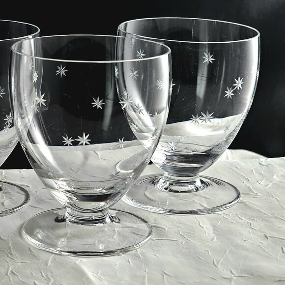 3 Atomic Starburst Footed Cocktail Glasses 3" vintage etched glass 1950s MCM - Picture 4 of 7